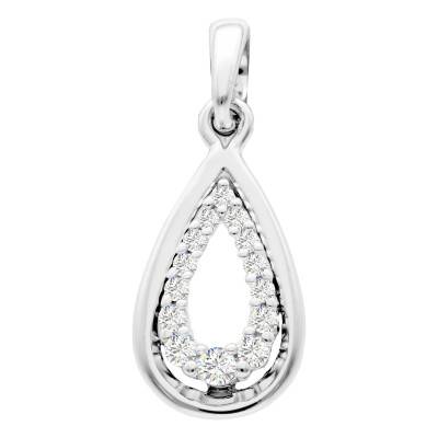 Pendentif Goutte en Or Blanc 375 & Diamants 0,08 ct - Emanessence