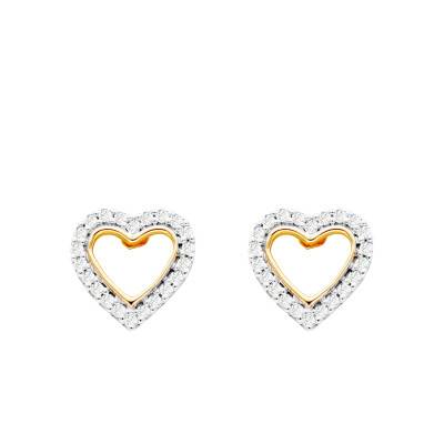 375/1000 Yellow Gold & 0.13 ct Diamond Heart Stud Earrings - Emanessence