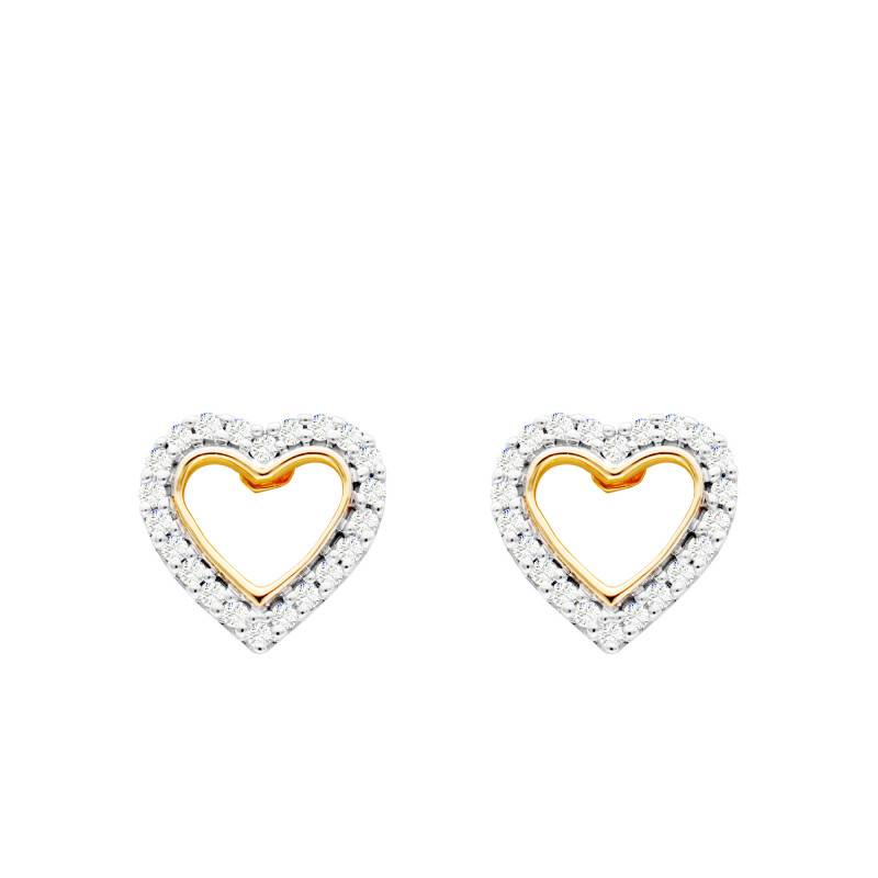 375/1000 Yellow Gold & 0.13 ct Diamond Heart Stud Earrings - Emanessence