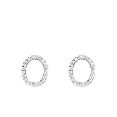 Boucles d'oreilles Ovales Ajourées en Or Blanc 375 & Diamants 0,13 ct - Emanessence