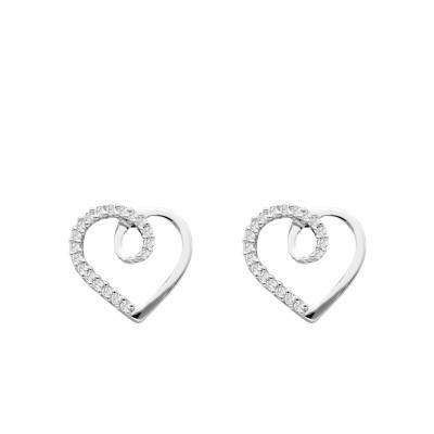 Boucles d'oreilles Coeurs en Or Blanc 375 & Diamants 0,06 ct - Emanessence