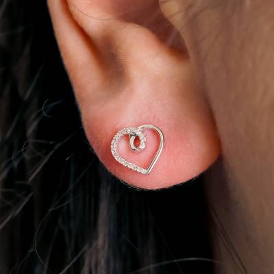 Boucles d'oreilles Coeurs en Or Blanc 375 & Diamants 0,06 ct - Emanessence