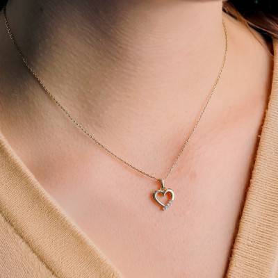 Pendentif Coeur en Or Jaune 375 & Diamants 0,05 ct - Emanessence