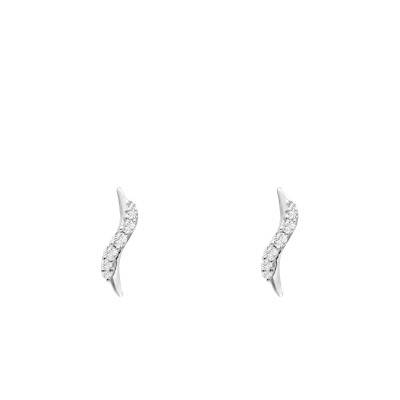Boucles d'oreilles Incurvées en Or Blanc 375 & Diamants 0,10 ct - Emanessence