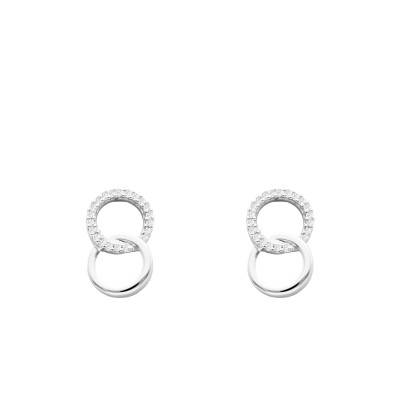 Boucles d'oreilles Double Rond en Or Blanc 375 & Diamants 0,06 ct - Emanessence
