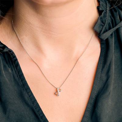 Pendentif Double Coeur Infini en Or Blanc 375 & Diamants 0,08 ct - Emanessence