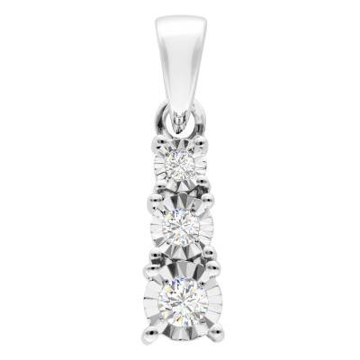 375 White Gold & 0.10 ct Diamond Triple Faceted Round Pendant - Emanessence