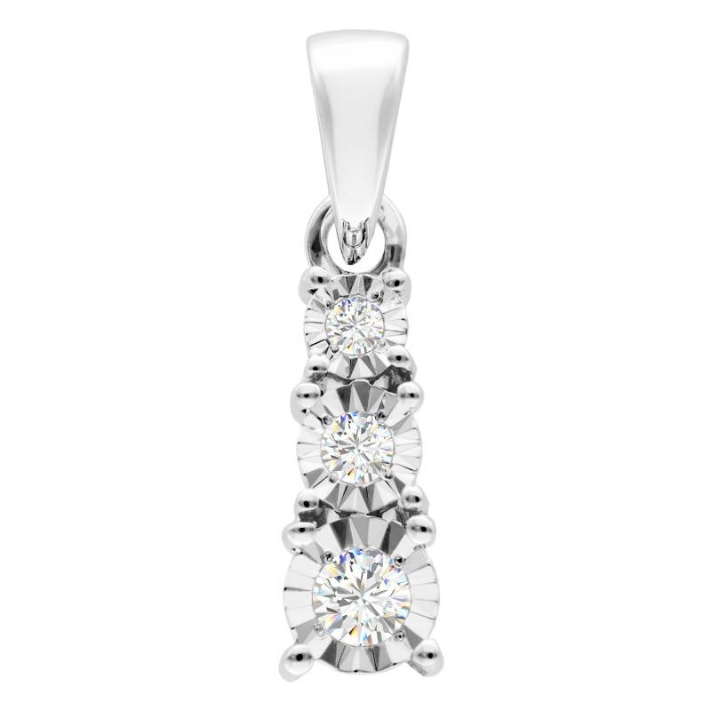 375 White Gold & 0.10 ct Diamond Triple Faceted Round Pendant - Emanessence