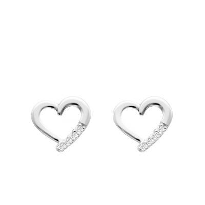 Boucles d'oreilles Coeurs en Or Blanc 375 & Diamants 0,05 ct - Emanessence
