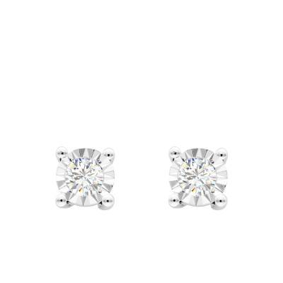 Boucles d'oreilles Rondes Facettées en Or Blanc 375 & Diamants 0,15 ct - Emanessence