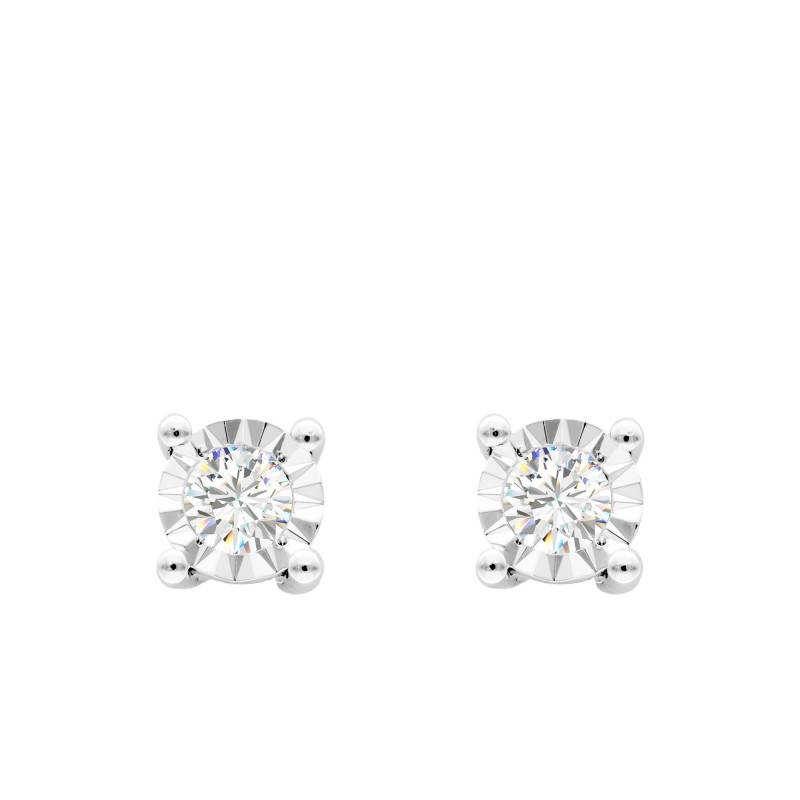 375/1000 White Gold & Diamond Faceted Round Stud Earrings 0.15 ct - Emanessence
