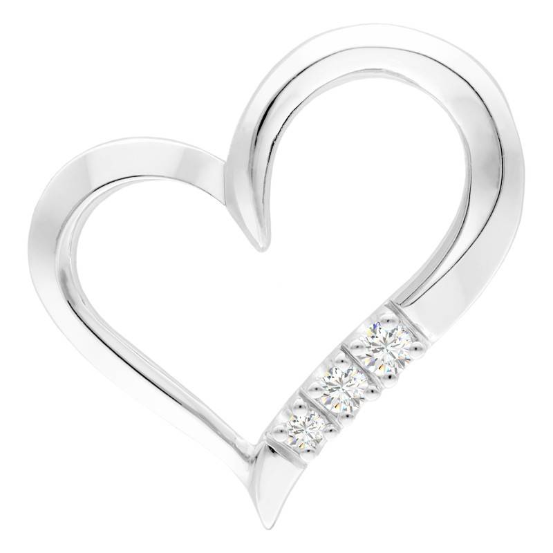 375/1000 White Gold & Diamonds 0,05 ct Open-Work Heart Pendant - Emanessence