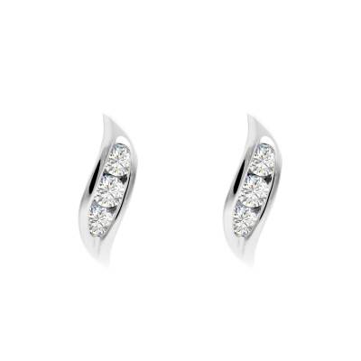 Boucles d'oreilles Incurvées en Or Blanc 375 & Diamants 0,14 ct - Emanessence