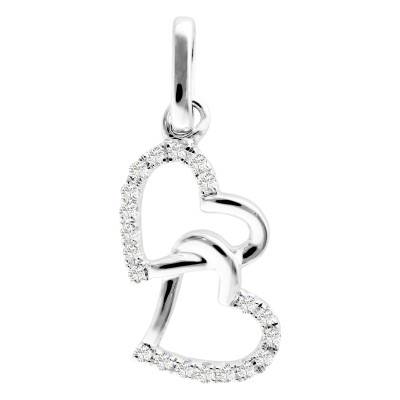 Pendentif Coeurs Entrelacés en Or Blanc 375 & Diamants 0,12 ct - Emanessence