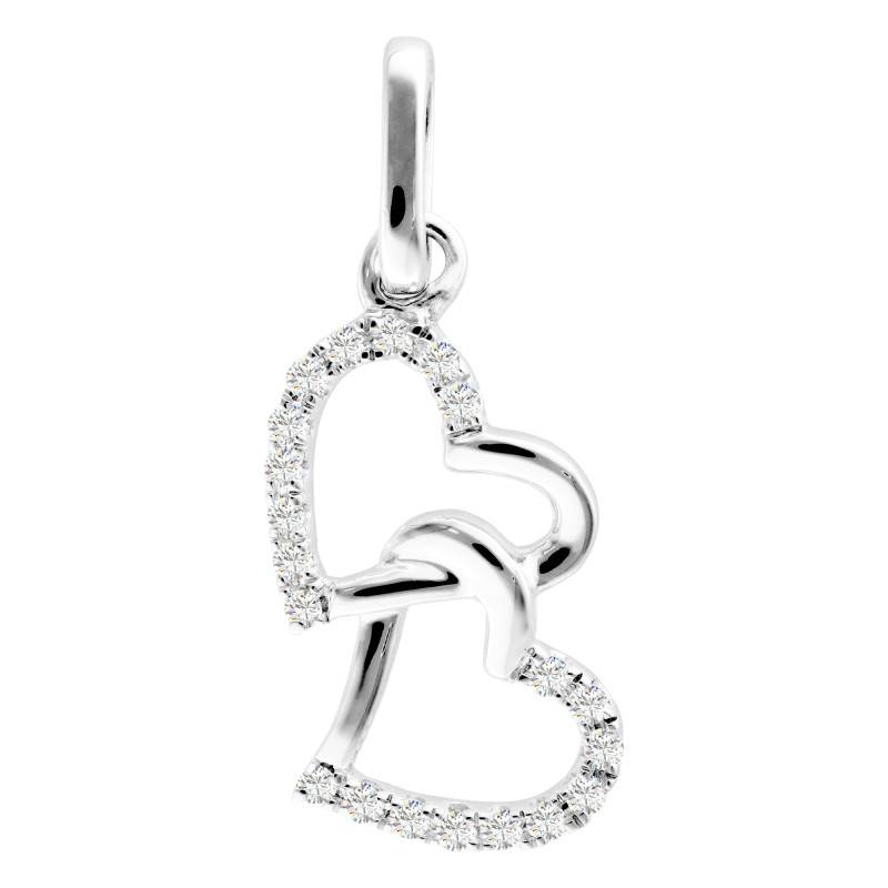 375 White Gold & Diamond Intertwined Hearts Pendant 0.12 ct - Emanessence