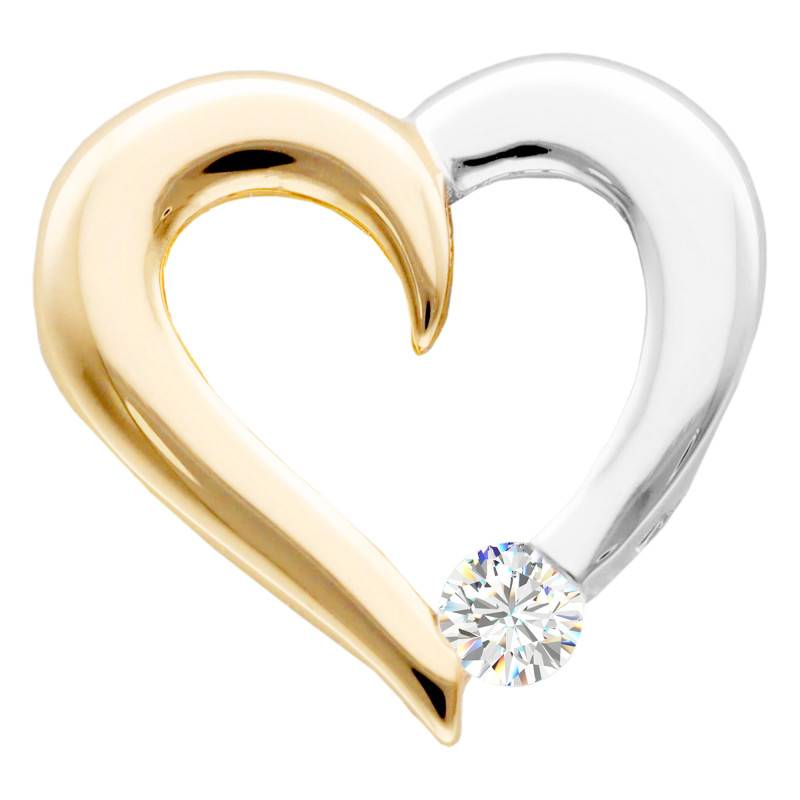 2-Tone 375 Gold & Diamond Openwork Heart Pendant 0.08 ct - Emanessence