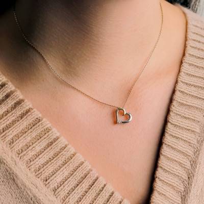 2-Tone 375 Gold & Diamond Openwork Heart Pendant 0.08 ct - Emanessence