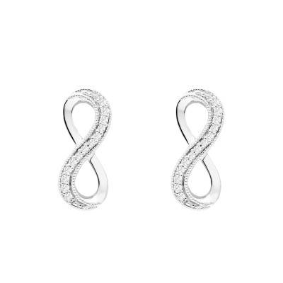 Boucles d'oreilles Infini en Or Blanc 375 & Diamants 0,10 ct - Emanessence