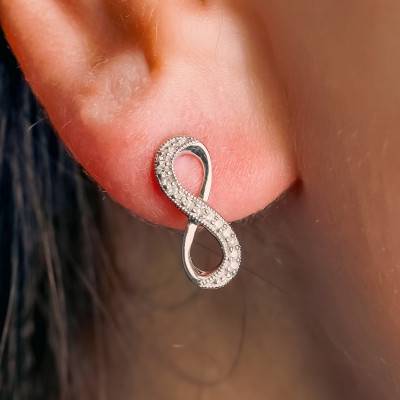 Boucles d'oreilles Infini en Or Blanc 375 & Diamants 0,10 ct - Emanessence
