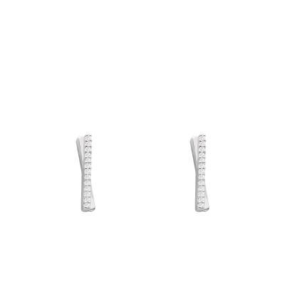 375/1000 White Gold & Diamond Crossed Stud Earrings 0.08 ct - Emanessence