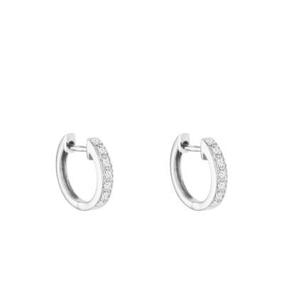 Créoles Rondes en Or Blanc 375 & Diamants 0,07 ct, Diamètre 11,85 mm - Emanessence