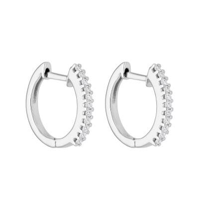 375 White Gold & Diamond Round Hoop Earrings 0.10 ct, Diameter 11.60 mm - Emanessence