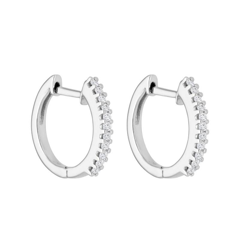 375 White Gold & Diamond Round Hoop Earrings 0.10 ct, Diameter 11.60 mm - Emanessence