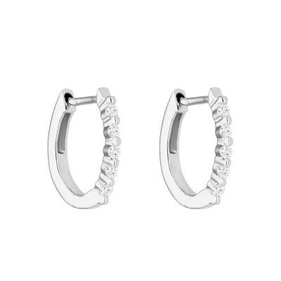 Créoles Rondes en Or Blanc 375 & Diamants 0,12 ct, Diamètre 12,25 mm - Emanessence