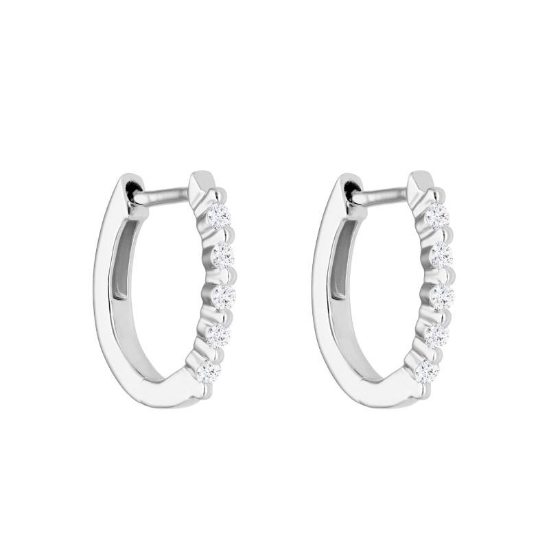 375 White Gold & Diamond Round Hoop Earrings 0.12 ct, Diameter 12.25 mm - Emanessence