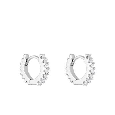375 White Gold & Diamond Round Hoop Earrings 0.07 ct, Diameter 7.70 mm - Emanessence