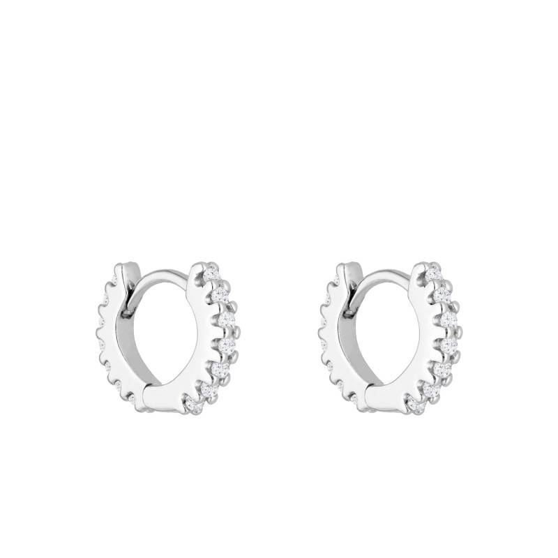 375 White Gold & Diamond Round Hoop Earrings 0.07 ct, Diameter 7.70 mm - Emanessence