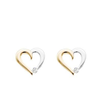 375/1000 Two-Tone Gold & 0.08 ct Diamond Heart Stud Earrings - Emanessence
