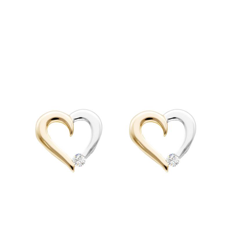 375/1000 Two-Tone Gold & 0.08 ct Diamond Heart Stud Earrings - Emanessence
