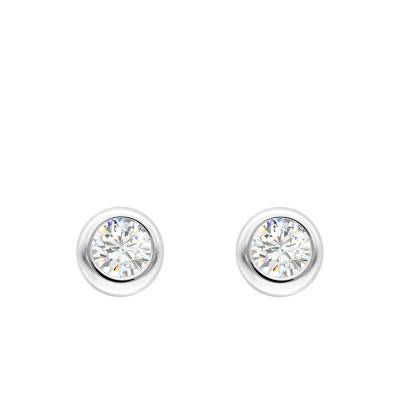 Boucles d'oreilles Rondes en Or Blanc 375 & Diamants 0,06 ct - Emanessence