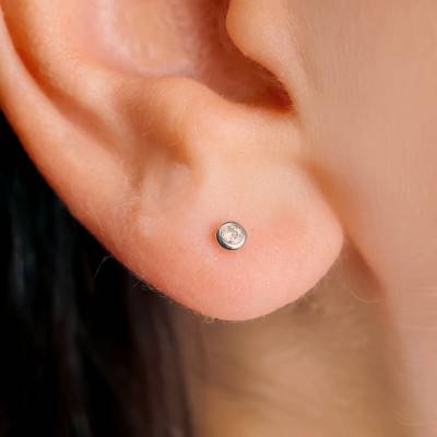 Boucles d'oreilles Rondes en Or Blanc 375 & Diamants 0,06 ct - Emanessence