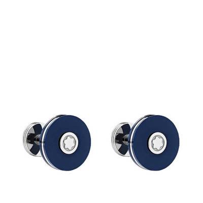 Boutons de manchette en acier inoxydable & résine bleue, 123812 - Montblanc