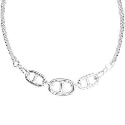 Collier Mailles Pop Corn & Marine en Argent, Longueur 40 à 46 cm - Clio Blue