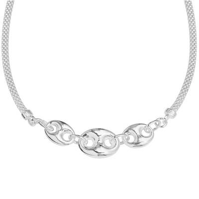 Collier Mailles Pop Corn & Grain de Café en Argent, Longueur 40 à 46 cm - Clio Blue