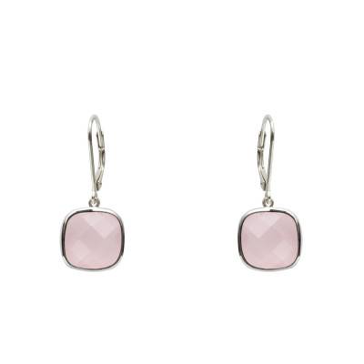 Silver & Rose Quartz Sissi Leverback Earrings - Clio Blue