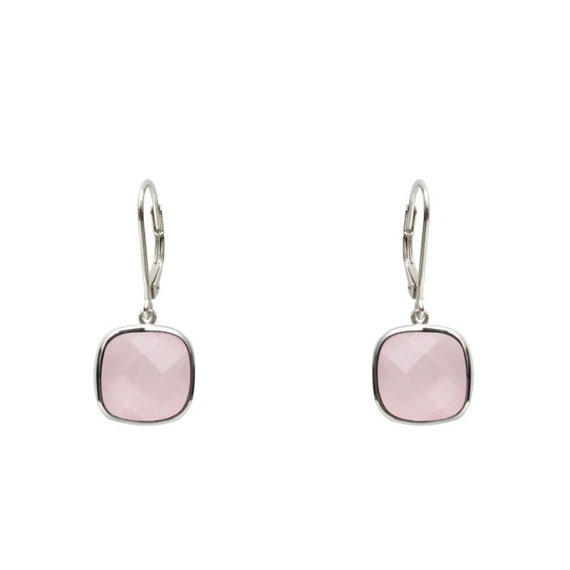 Silver & Rose Quartz Sissi Leverback Earrings - Clio Blue