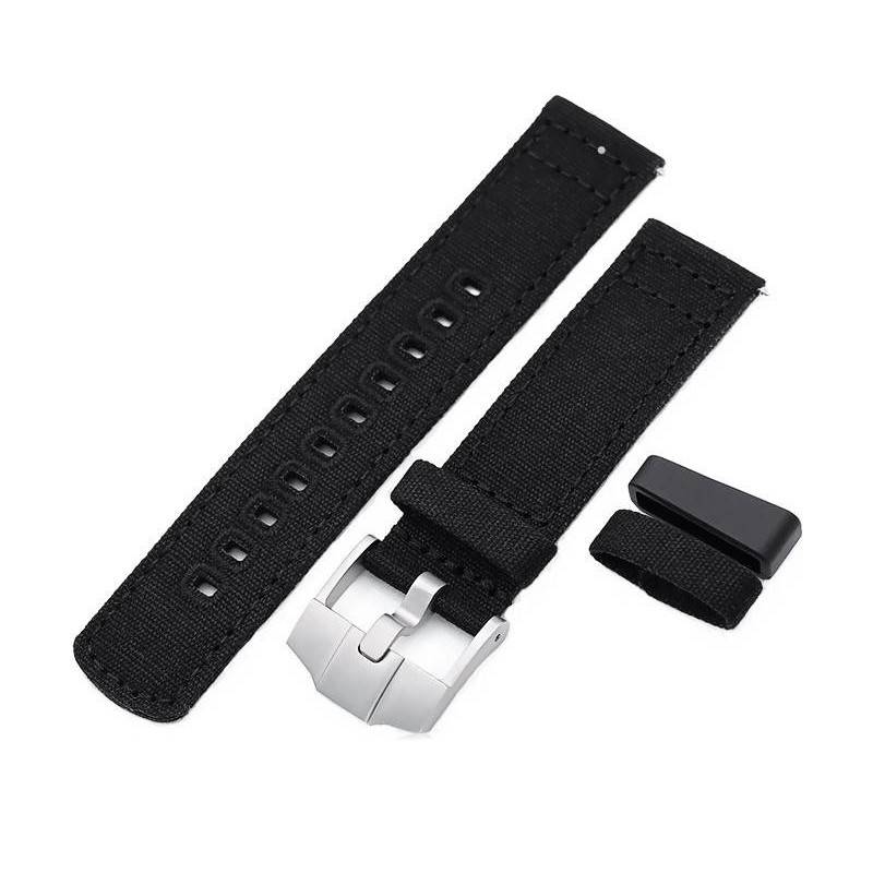 MiLTAT Black Canvas Watch Strap 20B20ERG60C2A107 20mm 22mm - Strapcode