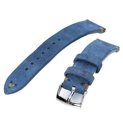 Blue Italian Suede Leather Strap 22H18PBU63S6B30 22mm - Strapcode