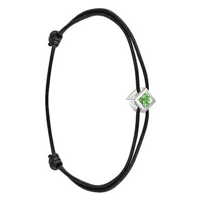 750/1000 White Gold & Green Sapphire Black Cotton Cube Bracelet, Length 16 cm to 18 cm - Demetra