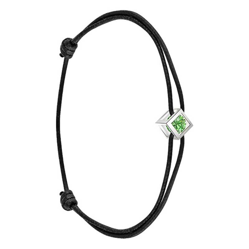 750/1000 White Gold & Green Sapphire Black Cotton Cube Bracelet, Length 16 cm to 18 cm - Demetra