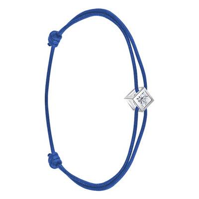 Bracelet en coton, cube Or Blanc 750 et diamant, Longueur de 16 cm à 18 cm - Demetra