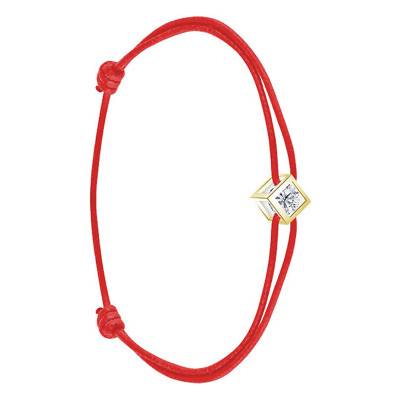 Bracelet en coton, cube Or Jaune 750 et diamant, Longueur de 16 cm à 18 cm - Demetra