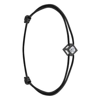 Bracelet en Coton Noir, Cube Ruthénium et Diamant, Longueur 16 cm à 18 cm - Demetra