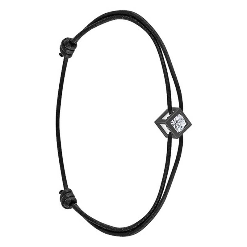 Black Cotton, Ruthenium & Diamond Cube Bracelet, Length 16 cm to 18 cm - Demetra