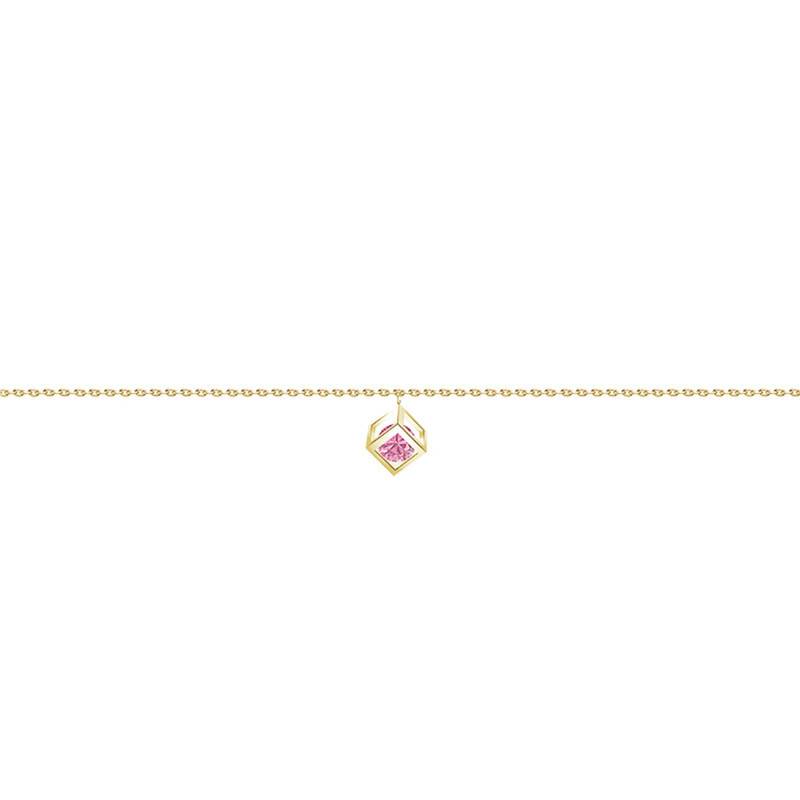 750/1000 Yellow Gold & Pink Sapphire 0.40 ct Cube Bracelet, Length 16 cm to 18 cm - Demetra