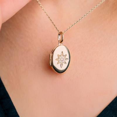 Pendentif Photo Ovale en Plaqué Or Jaune & Oxydes de Zirconium Blancs - Emanessence
